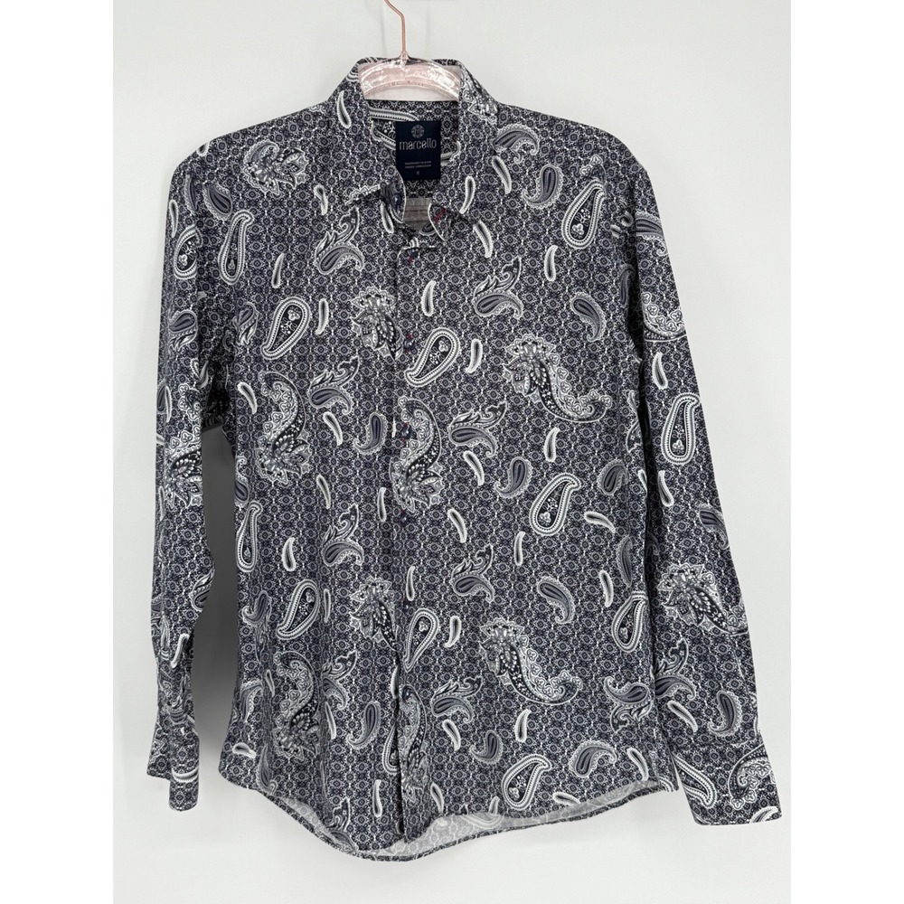 Marcello Men's‎ Black and Gray Paisley Button Down Long Sleeve Shirt Top Sz M